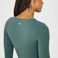 SoftMotion™ Scoop Neck Long Sleeve Top with Built in Bra Shelf with White Logo | Iced Green