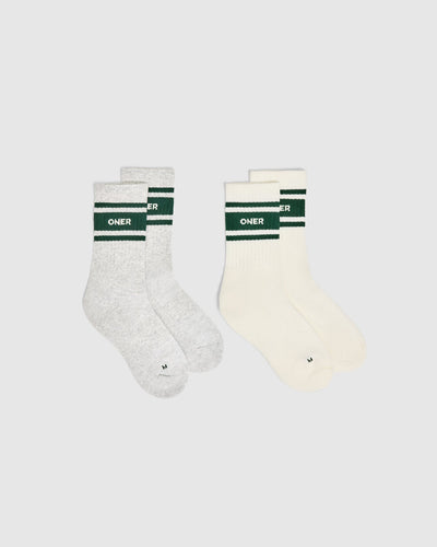 Varsity Crew Socks 2 Pack | Off White/Grey Marl/Racing Green