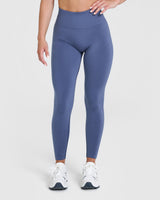 Effortless Seamless Leggings with White Logo | Slate Blue