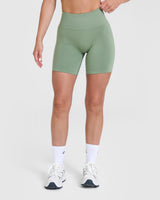 Effortless Seamless Shorts with White Logo | Sage