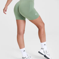 EffortlessLift™ Seamless Shorts with White Logo | Sage