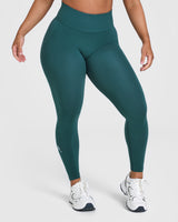 Effortless Seamless Leggings with White Logo | Marine Teal