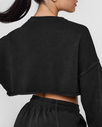 Raw Lounge Crop Sweatshirt with Graphic | Washed Black