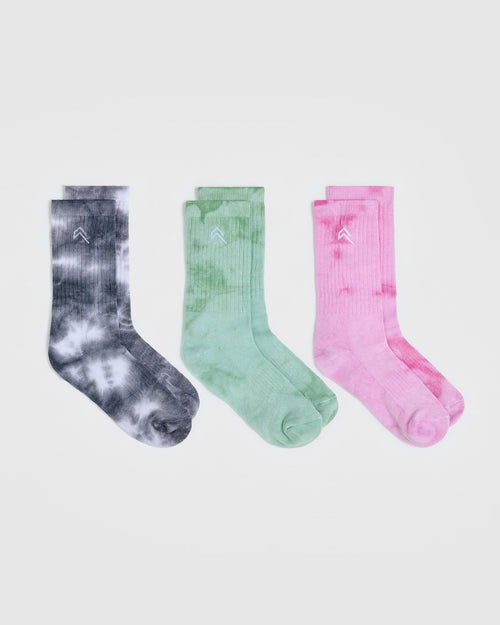 Oner Modal Tie Dye Socks 3 Pack | Power Pink/Black/Pump Green