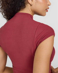 Mellow™ Rib Mid Mock Neck T-Shirt | Burnt Cherry