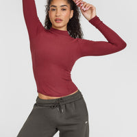 Mellow™ Rib Mock Neck Long Sleeve Top | Burnt Cherry