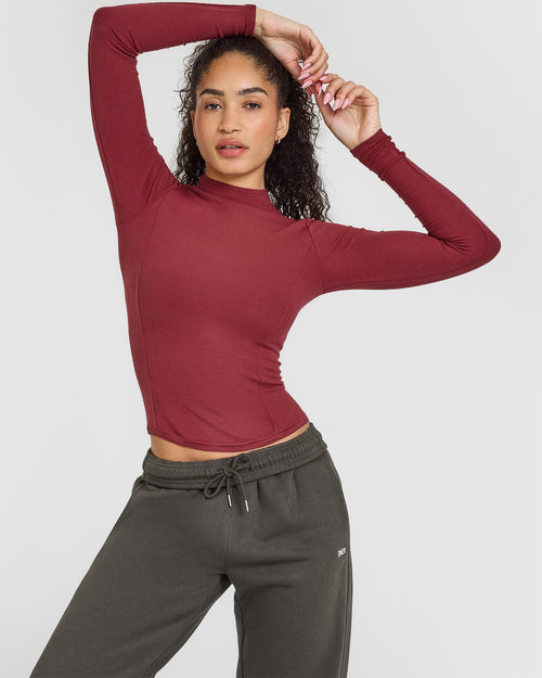 Oner Modal Mellow™ Rib Mock Neck Long Sleeve Top | Burnt Cherry