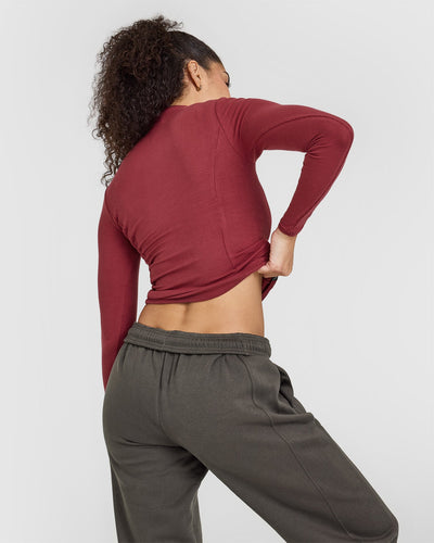 Mellow™ Rib Mock Neck Long Sleeve Top | Burnt Cherry