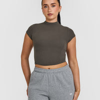 Mellow™ Rib Mid Mock Neck T-Shirt | Deep Taupe