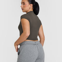 Mellow™ Rib Mid Mock Neck T-Shirt | Deep Taupe