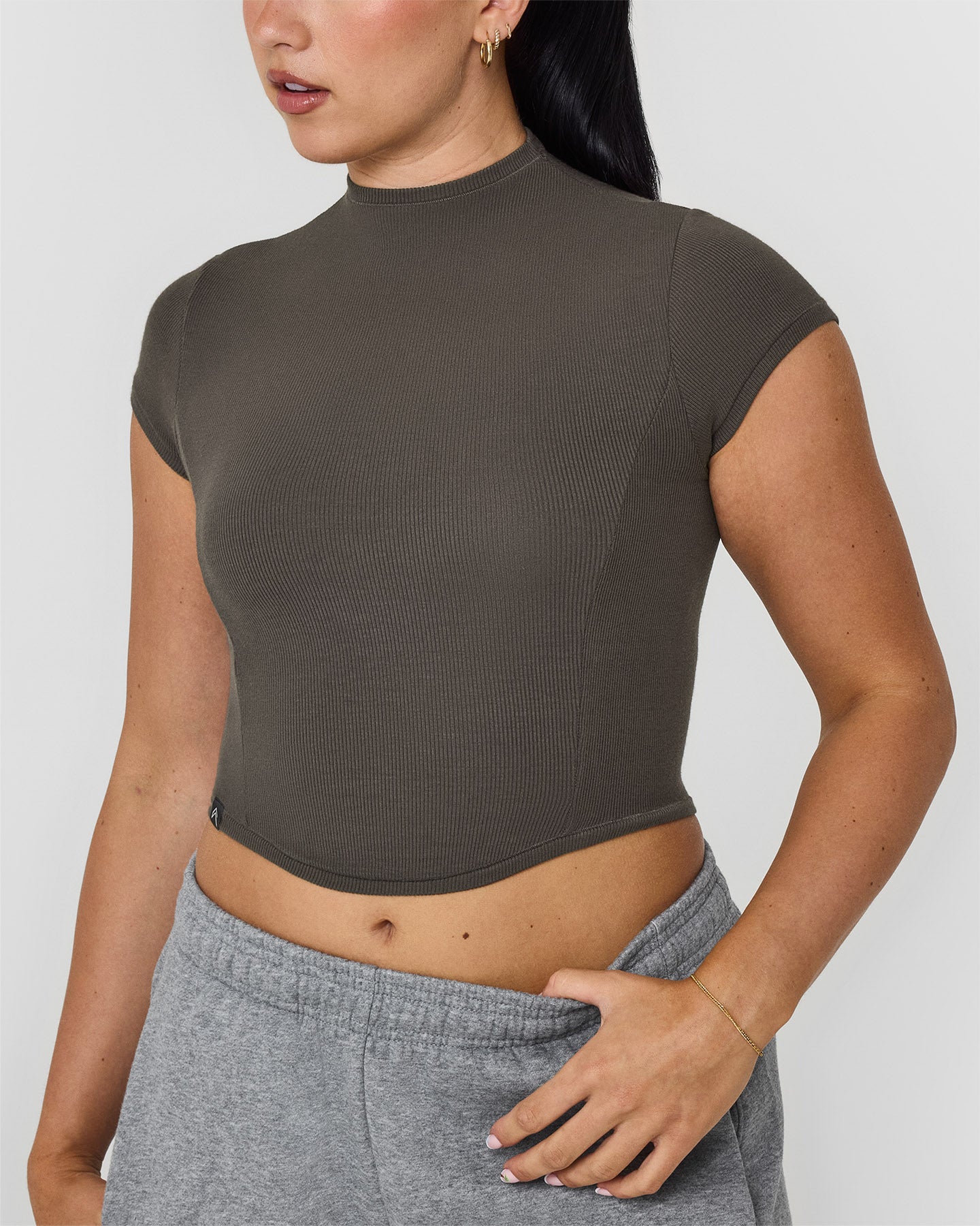 Mellow™ Rib Mid Mock Neck T-Shirt | Deep Taupe