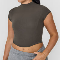 Mellow™ Rib Mid Mock Neck T-Shirt | Deep Taupe