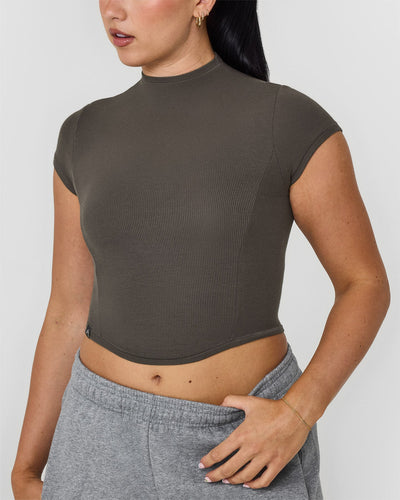 Mellow™ Rib Mid Mock Neck T-Shirt | Deep Taupe