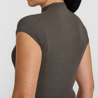 Mellow™ Rib Mid Mock Neck T-Shirt | Deep Taupe