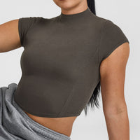 Mellow™ Rib Mid Mock Neck T-Shirt | Deep Taupe