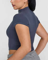 Mellow™ Rib Mid Mock Neck T-Shirt | True Blue