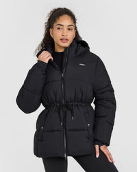 Mid Length Puffer Jacket | Black