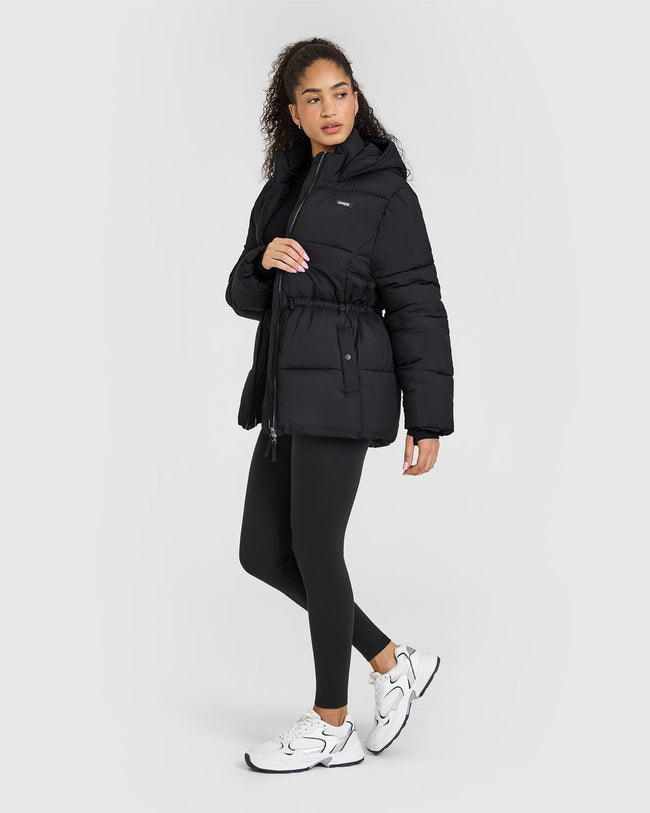 Black mid length puffer coat online