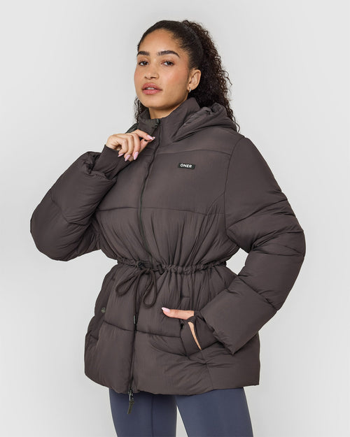 Oner Modal Mid Length Puffer Jacket | Truffle Brown