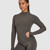 Mellow™ Rib Mock Neck Long Sleeve Top | Deep Taupe