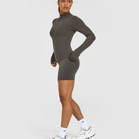 Mellow™ Rib Mock Neck Long Sleeve Top | Deep Taupe