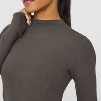 Mellow™ Rib Mock Neck Long Sleeve Top | Deep Taupe