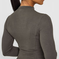Mellow™ Rib Mock Neck Long Sleeve Top | Deep Taupe