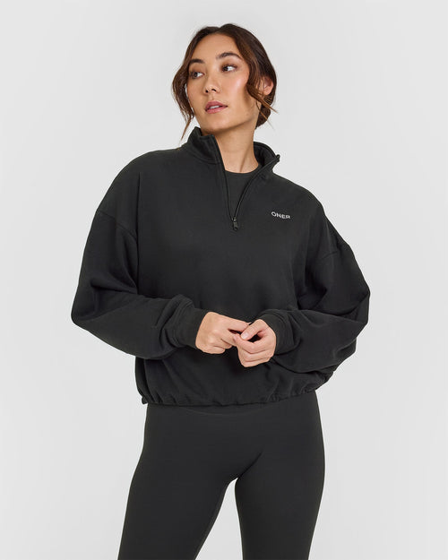 Oner Modal Mid Weight 1/4 Zip Sweatshirt | Soft Black