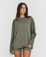 Classic Oversized Lightweight Long Sleeve Top | Alpine Green