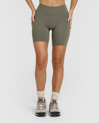 SoftMotion™ Cycling Shorts 8" with White Logo | Alpine Green