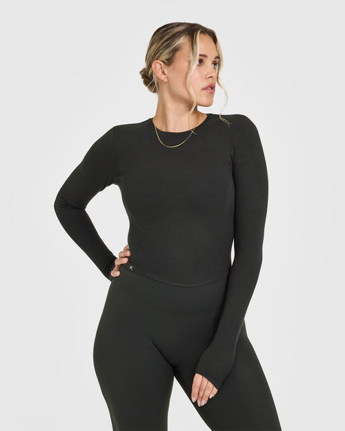 Oner Modal Mellow™ Rib Mid Long Sleeve Top | Soft Black