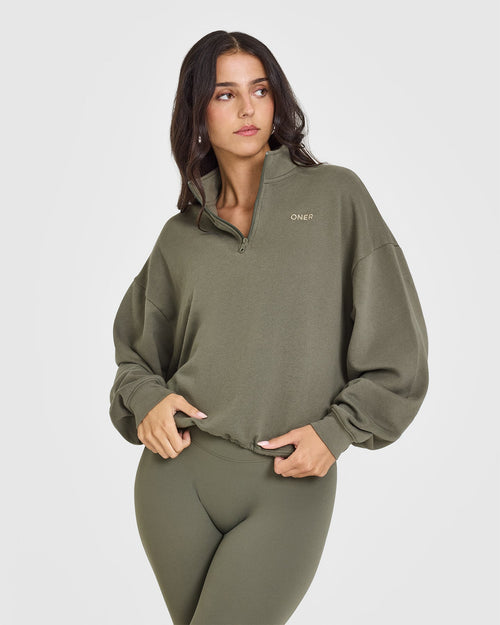 Oner Modal Mid Weight 1/4 Zip Sweatshirt | Alpine Green