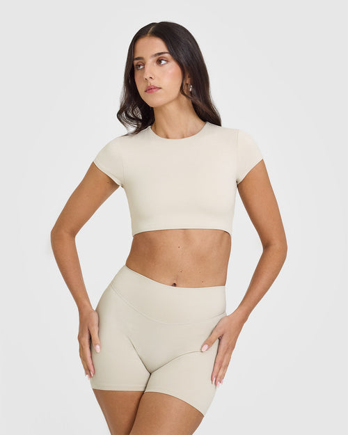 Oner Modal SoftMotion™ Short Sleeve Crop Top | Sand