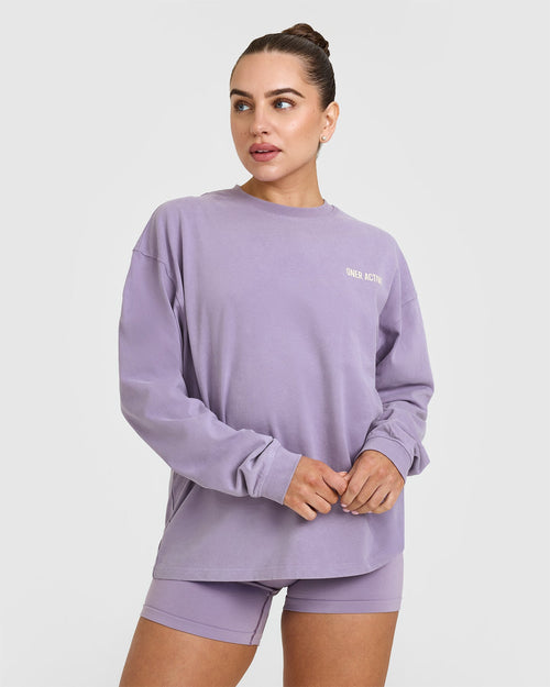 Oner Modal Oversized Graphic Washed Long Sleeve Top | Soft Purple