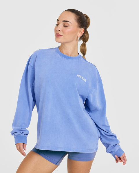 Langarm Top Damen Oversize Blau mit Vintage Graphik | Oner Active