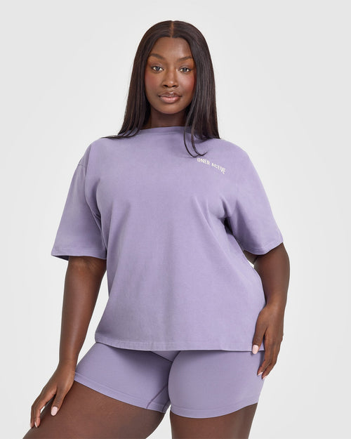 Oner Modal Oversized Graphic Washed T-Shirt | Soft Purple