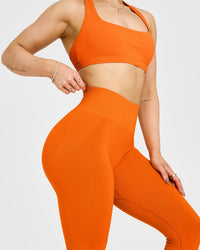 EffortlessLift™ Seamless Leggings with White Logo | Flame Orange