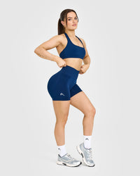 EffortlessLift™ Seamless Shorts with White Logo | Midnight