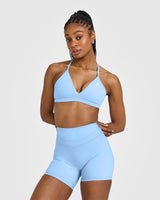 EasyLift™ Ultra Minimal V Neck Bralette with White Logo | Powdered Blue