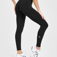 EffortlessLift™ Seamless Leggings with White Logo | Black