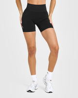 Effortless Seamless Shorts with White Logo | Black