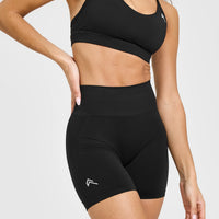EffortlessLift™ Seamless Shorts with White Logo | Black