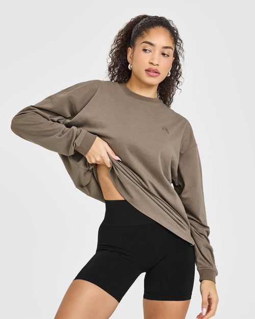 Oner Modal Classic Oversized Lightweight Long Sleeve Top | Moss Brown