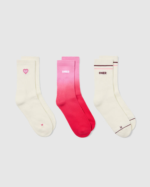 Oner Modal Oner Heart Crew Socks 3 Pack | Sweetie/Berry Bloom/Rosewood
