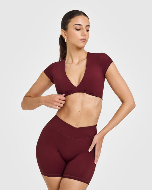 Oner Modal Unified Twist Front Short Sleeve Crop Top | Rosewood