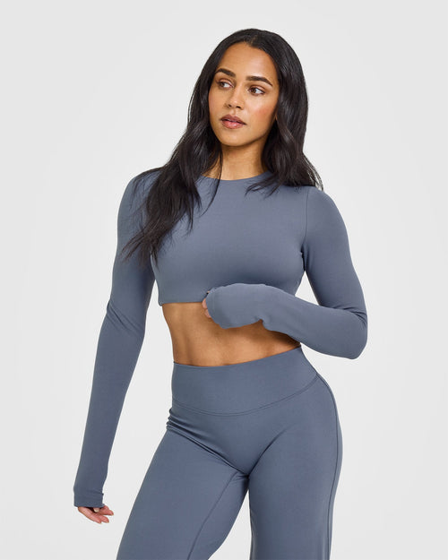 Oner Modal SoftMotion™ Long Sleeve Crop Top | Granite Blue