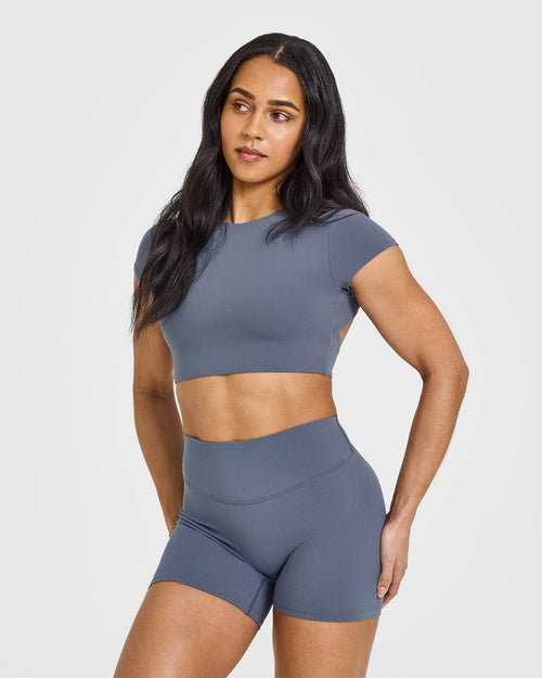 Oner Modal SoftMotion™ Short Sleeve Crop Top | Granite Blue
