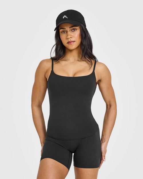Oner Modal SoftMotion™ Strappy Vest with Built in Bra Shelf | Soft Black