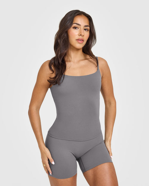 Oner Modal SoftMotion™ Strappy Vest with Built in Bra Shelf | Ash Grey