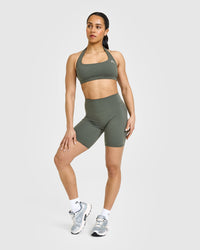 SoftMotion™ Cycling Shorts 8" with White Logo | Dark Khaki